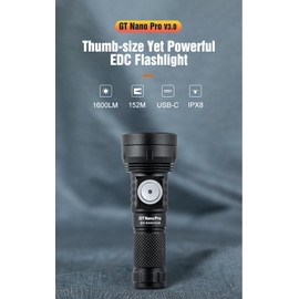 LUMINTOP GT Nano Pro Keychain Flashlight 1600 Lumens Mini Flashlight 152 Meters Beam Distance, Rechargeable Battery (Black)