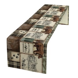 Rustic Bear Table Runner,Vintage Country Forest Wildlife for Home Kitchen Dining Table Decoration,36X13inch