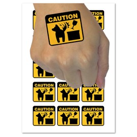 Caution Dog Wagging Tail Pet Temporary Tattoo Water Resistant Fake Body Art Set Collection - 15 2" Tattoos (1 Sheet)
