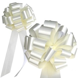 Big Decorative Ivory Ribbon Pull Bows with Long Tails - 9" Wide, Set of 6, Christmas, Wedding Decoration, Pew Bows, Reception, Anniversary, Dance, Fundraiser, Classroom, Office