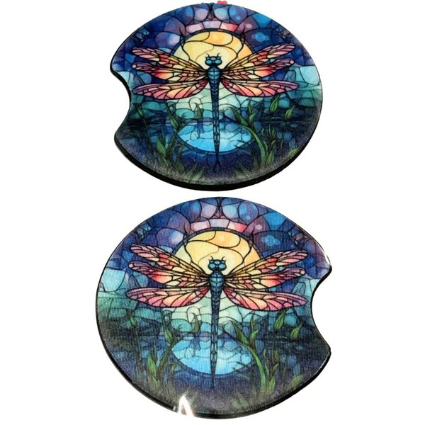 Dragonfly Neoprene Car Coasters, Set of 2, Multicolor