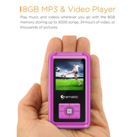 Ematic 8GB MP3 Video Player with FM Tuner/Recorder and 1.5-inch Color Screen, Pink