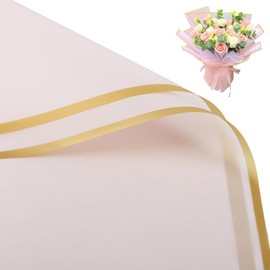 FOXOGO 30 Sheets Flower Wrapping Paper, Gold Edge Bouquet Wrapping Paper Waterproof Floral Bouquet Packaging Paper 22.8 x 22.8 inch for Florist Supplies Packaging, Wedding, Birthday Gift (Pink)