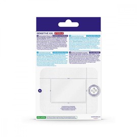 Hansaplast Sensitive XXL – 5 Plaster Strips in Size 8 x 10 cm – Wound Dressing with Good Hold but Gentle to Remove + Free ManyMore Eraser