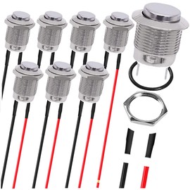 MKBKLLJY 8Pcs Momentary Push Button Switch Silver Shell with pre-Wiring,IP65 Waterproof Push Button Switch,12mm DC 12V 2A Stainless Steel 1 Normally 1 Open Without LED for Car, Boat,RV