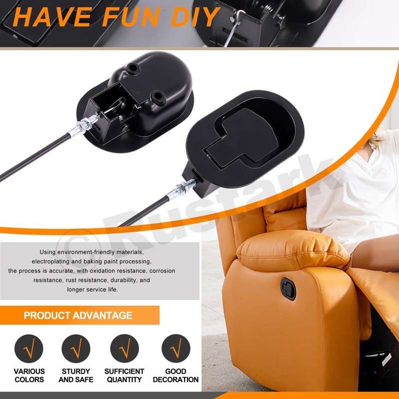 Rustark 2 Sets Metal Recliner Replacement Parts with Cable, Universal