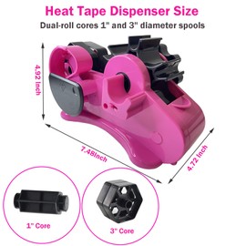 TL-JIYPU Heat Tape Dispenser, Semi-Automatic, Pink, 1 Inch & 3 Inch Double Reel Cores, Plastic, Manual, 3 Inch Roll Diameter