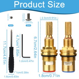 Brass 1-001 & 1-002 Ceramic Valve Cartridge Set, Hot and Cold Widespread Faucet Valve Core Replacement with Tools Compatible with Multiple Faucet Models