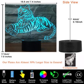 Comiwe Tiger 3D Illusion Night Light Toys,16 Colours Change Smart Touch & Remote Control,Home Decor LED Bedside Table Desk Lamp,Christmas Birthday Gift for Girls Boys Kids Adults Friends & Family