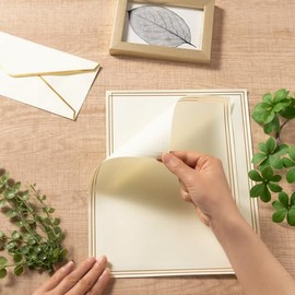 Juego de 50 Piezas de Papelería con Borde Dorado, Sobres Comerciales #10 y Hojas de Papel de 8.5x11 Pulgadas y Calcomanías para Escribir Cartas (Color