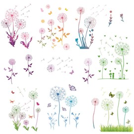 CRASPIRE 16 Sheets Dandelion Decals Colorful Plant Stickers Flower Window Stickers Waterproof Removable Vinyl Wall Art for Restroom Bedroom Living Room Decorations