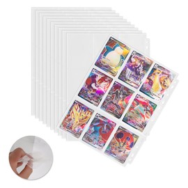 Moocuca 15 Pages Trading Card Sleeves, 270 Pockets Trading Cards, Empty Portfolio Folder for a Variety of Ring Binders, 11 Holes Double-Sided Trading Card Accessories, Transparent, A4, 9 Pockets, 15