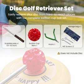 Disc Golf Retriever Pole - with Hook and Suction Cup - 10Ft extendable Disc Golf Pole, Disc Golf Accessory to Retrieve Discs in Water, Trees, Bushes Drawstring Bag Included (Suction Ball + Hook)