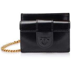 Pinko Women's Card Holder Pocket Leather Shiny Brushed Travel Accessories Wallet Z99b_Black Limusine Block Colour, Z99b_black Limusine Block Colour