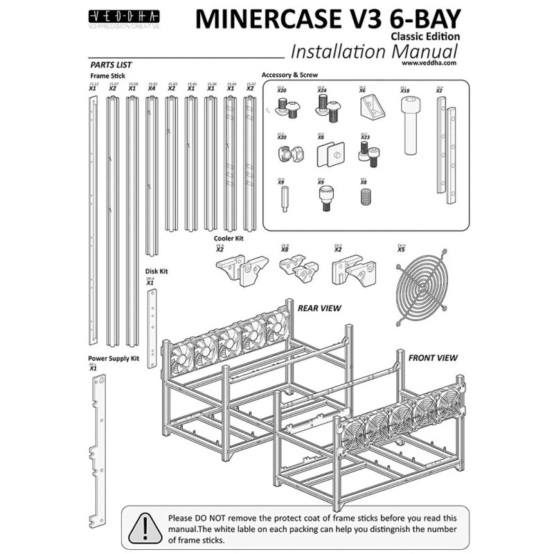 VEDHA VEDDHA V3C - 6 GPU Mining Rig Frame