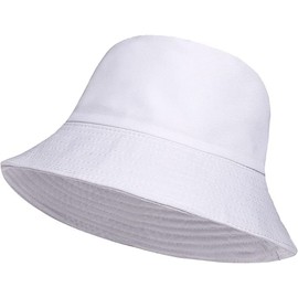 ZRWASKA® Unisex Bucket Hat Reversible Mens, Womens Cotton Fisherman Hats for Hunting, Camping, Hiking, Travelling, Fishing, Football Summer Sun Hat Plain Colours Size 56-58cm (White)