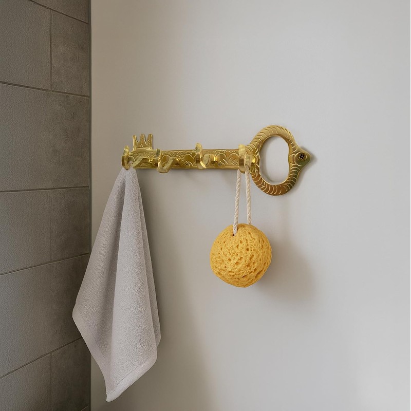 JUVOSY Unlacquered Brass Wall Hooks – Vintage Key Design –