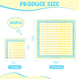 100 PCS Yellow Gingham Paper Napkins, 3 Ply Striped Disposable Decorative Napkins, 10 x 10 Inch Checkered Guests Napkin for Picnic Luncheon Baby Shower Wedding Birthday Christmas Party Decor Supplies