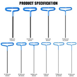 10 Pieces T-handle Hex Key Set 9 Inch Long Hex Key Wrenches Kit Sizes 3/32, 7/64, 1/8, 9/64, 5/32, 3/16, 7/32, 1/4, 5/16, 3/8 Inches(Blue)
