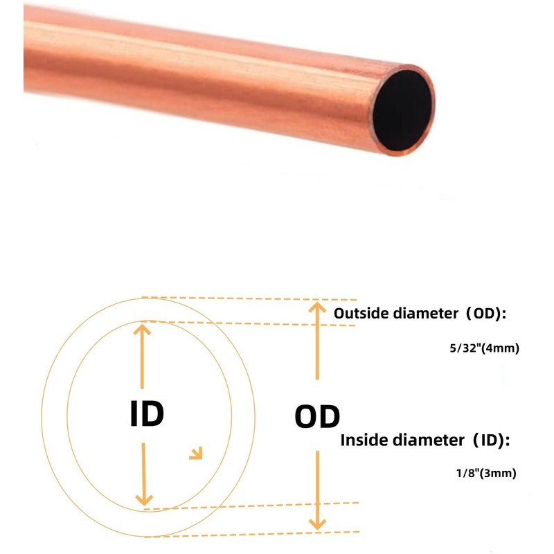Pure copper tubing 5/32" OD (0.157")×1/8" ID(0.118") x 5 FT