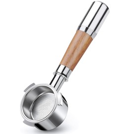 VINATO Porte-Filtre Sans Fond 51mm 3 Oreilles Compatible DeLonghi Dedica EC680/EC685/EC885, Porte-Filtre Nu en Acier Inoxydable, Manche en Noyer
