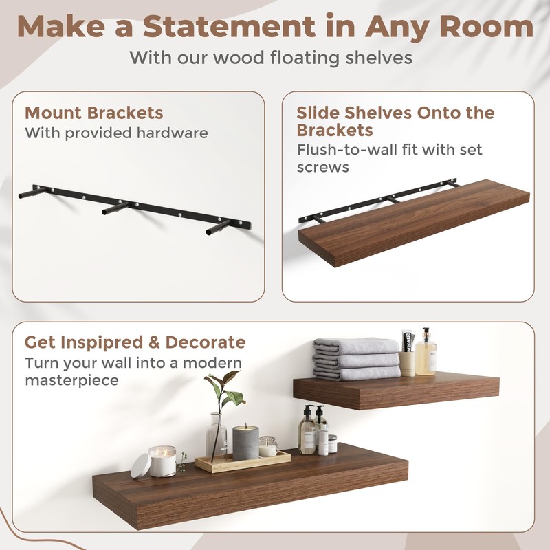 48 Inch Floating Shelves for Wall 2 Pack, 12"D Wood
