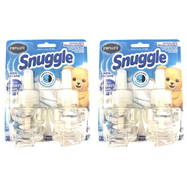 Renuzit Snuggle 2 Count Scented Oil Refill for Plugin Air Fresheners, Linen Escape, 1.34 fl. oz. (Pack of 2) - 4 Total Refills