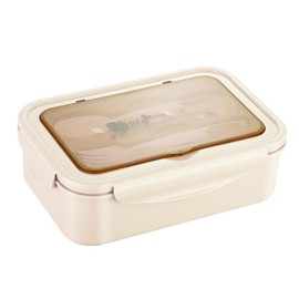 MEMOFYND 1 Piece School Lunch Box, Sealed Lunch Box, Breakfast Box, Picnic Snack Box, 3-in-1 Compartment Lunch Box, Suitable for Camping, School (Khaki Color)