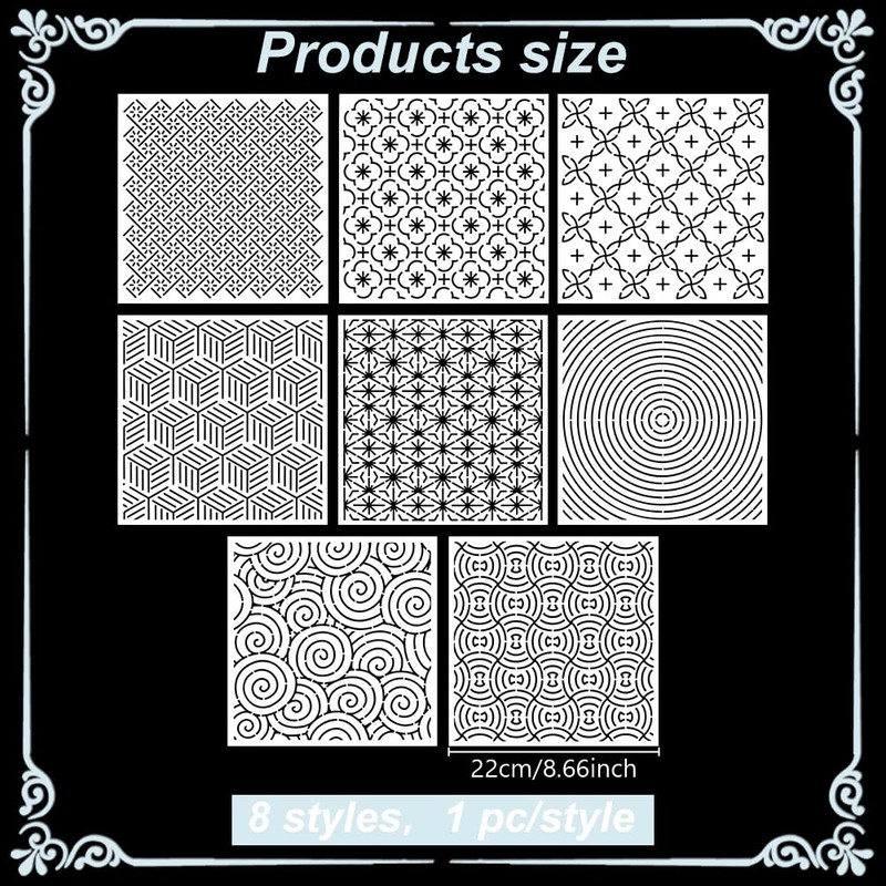 FREEBLOSS Pack of 8 Sashiko Stencils Sashiko PET Template Embroidery