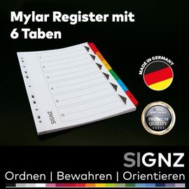 signz SIGNZ Register DIN A4, 6 - teilig, 5 Stück, extra starke Trennblätter, CO2-neutral hergestellt, made in Germany