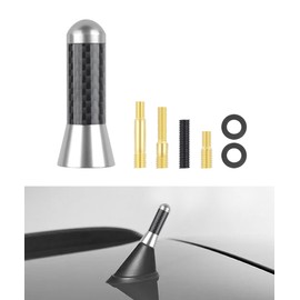 iolory Car Antenna,Carbon Fiber Car Radio Antenna with Adapter,Automotive Antenna Replacement,Car Stubby Antenna Short Antenna,Suitable for All Models with Removable Original Antenna (Silver)