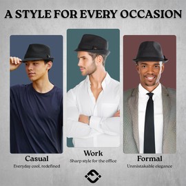 Funky Junque Mens Fedora Hats for Men Fashion Trilby Short Brim Wool Vintage Church Dress Hats Classic Winter Teardrop, Black, 7 1/4-7 5/8