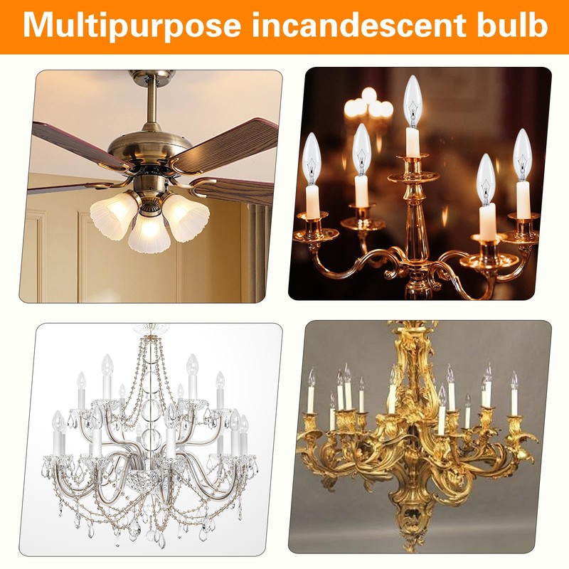 BUBYVV E12 Candle Light Bulbs, 60W Candelabra Light Bulbs, B10