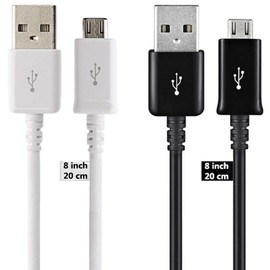 Short MicroUSB Cable Compatible with Your LG VS425PP with High Speed Charging 2 Pack. (1Black,1White, 20cm 8in)