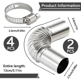 BangBoom 2 Pieces Stainless Steel Diesel Heater Exhaust Pipe 24 MM, 13 CM Parking Air Heater Flexible Exhaust Pipe Tube Elbow with 2 Connector 4 Clamps Windproof Cap Gas (2)