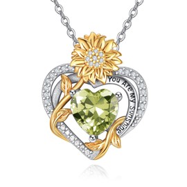 AENEAS You Are My Sunshine Necklace Sunflower August Birthstone Necklaces Sterling Silver Heart Peridot Pendant Jewelry Women Gift for Birthday Mothers Day Christmas Anniversary