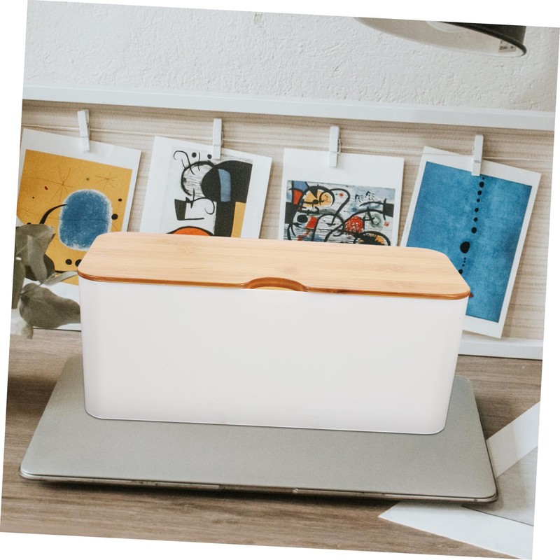 KOMBIUDA Bamboo Cord Organizer Box with Lid Capacity Cable Management