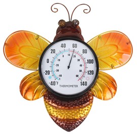 HOBYLUBY Bee-Shaped Outdoor Thermometer No Need Battery, Outdoor Wall Thermometer Easy to Read, Decorative Outside Thermometer for Patio, Home, Backyard, Living Room