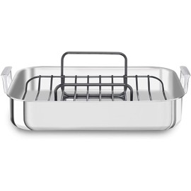 EEE DEALS 16inch Tri-Ply Stainless Steel Roaster with Rack Brushed Exterior and Polished Interior, Brushed Steel,KC1T16R