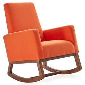 BELLEZE Modern Rocking Chair Upholstered Fabric High Back Armchair Padded Seat for Living Room, Orange
