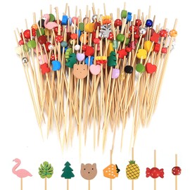 Kigniote 120 x Cocktail Skewers, Finger Food Skewers, Wooden Toothpicks with Cute Decoration for Cocktail Glasses, Barbecue, Fruit, Finger Food, Antipasti, Drinks, Cakes, Appetizers