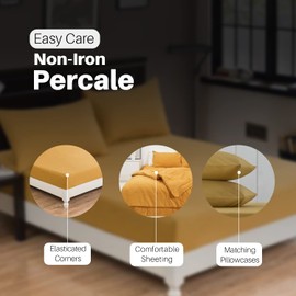 Indus Textiles Fitted Sheets 25cm Extra Deep Percale - Mustard - Single