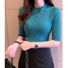Haberi Women's Ribbed Knit Top Knitwear, Half Sleeve, High Neck
