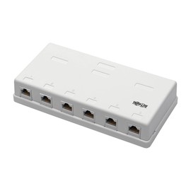 TRIPP LITE Cat6 Surface-Mount Box 6-Port Pre-Configured Unshielded 110 IDC Punchdown RJ45 White, 3-Year Warranty (N236-006-WH)