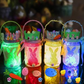 mishunyus 4 Pack Light Up Easter Craft Kit, DIY Easter Lantern Craft, Mason Jars Easter Hanging Lantern Decoration, Indoor Garden Decor, DIY Night Light