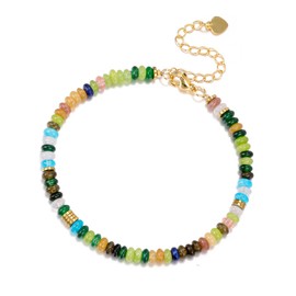 Jovivi Colorful Crystal Beads Bracelet for Women,Healing Crystals Gemstones Green Series Beaded Boho Summer Beach Ankle Bracelet Women's Anklets Jewellery Gifts for Women Girls Ladies