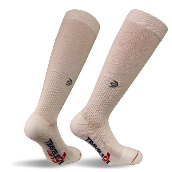 Travelsox TSS6000 The Original Patented Graduated Compression Performance Travel & Dress Socks With DryStat OTC Pairs, White, Medium