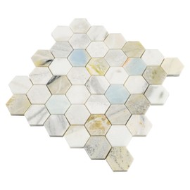 Tenedos HTC357 Alpine Sheen 2" Hexagon Polished Marble Mosaic Tile for Bathroom Wall, Shower Floor, Kitchen Backsplash (Box of 5 Sheets)