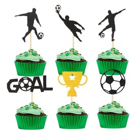 HOKPA Soccer Cupcake Toppers, 24Pcs Soccer Ball Cupcake Toppers Soccer Party Picks Sports Cupcake Picks for Sports-themed Party Supplies 2022 World Cup Cupcake Decoration