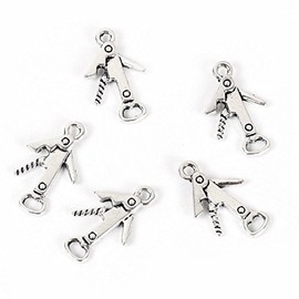 Wholesale Charms Corkscrew Wine Bottle Opener 21mm Silver Plated Charms Jewelry Making Supply Pendant Bracelet DIY Crafting (50)